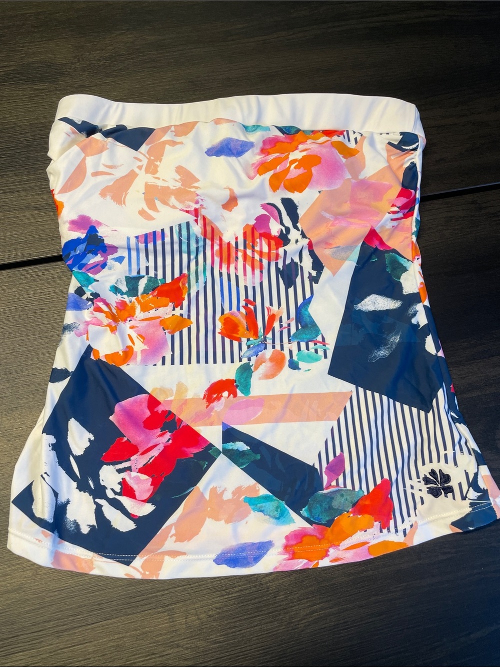 Hapari Floral Abstract Strapless Bikini Top in White, Navy, Pink, Orange